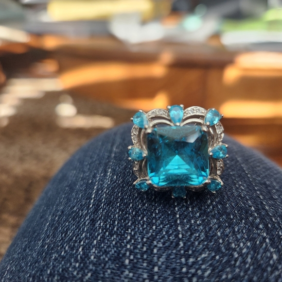 Aquamarine Ring, Sterling Silver Ring for Women, Boho Ring with Stone Blue Gemst - Picture 5 of 7